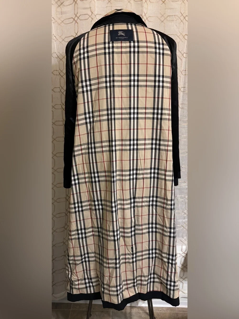 Burberry London Black Trench Coat Nova Check Removable Wool Liner Size 10R Long - Picture 9 of 16
